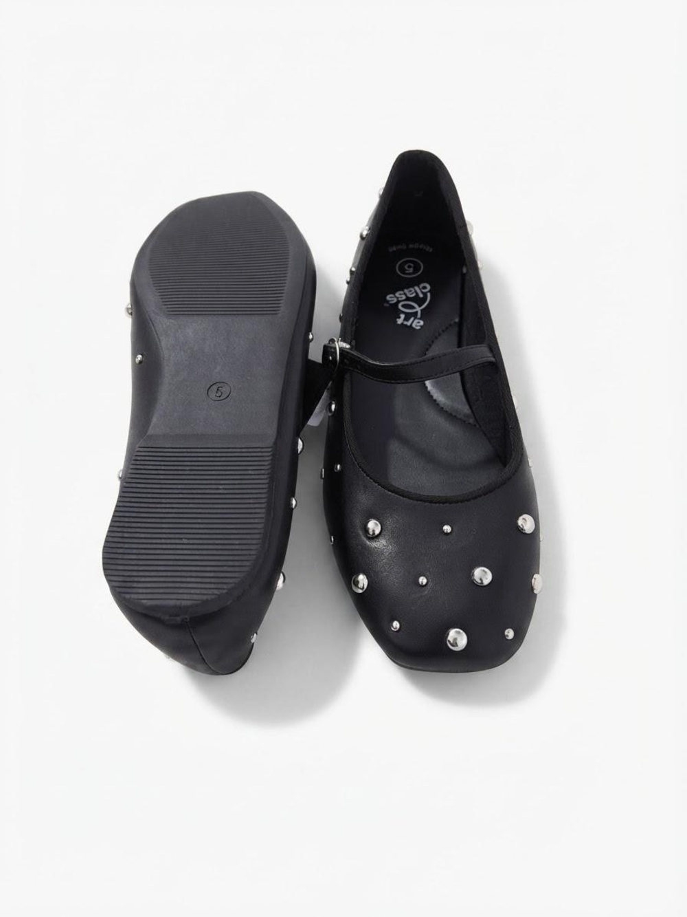 Kids Black Studded Mary Jane Shoes